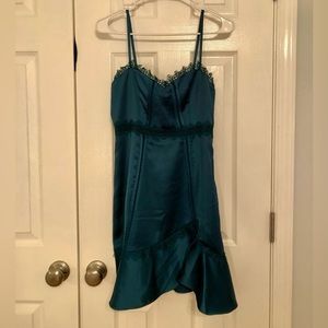 Foxiedox size 2 satin teal cocktail dress- NWT!